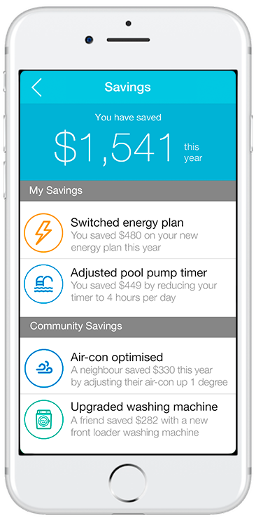 Wattcost app that shows how to share your savings achievements with the community.