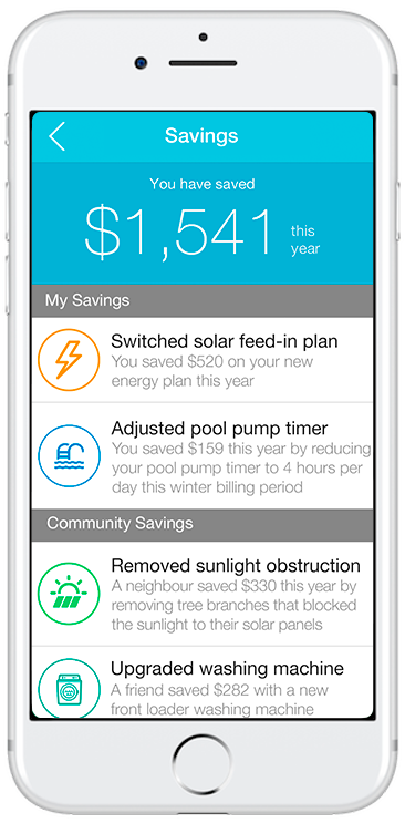 Wattcost app that shows how to share your savings achievements with the community.