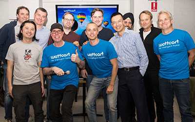 Image of the Wattcost team celebrating with some of their early supporters.