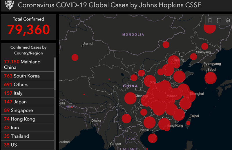 Image caption: Confirmed cases of Coronavirus in China 24th February 2020.