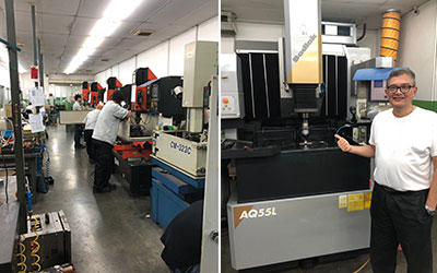 Image caption: Jerry inspecting the high-precision electrical discharge cutting machine at the new tool manufacturer in Penang